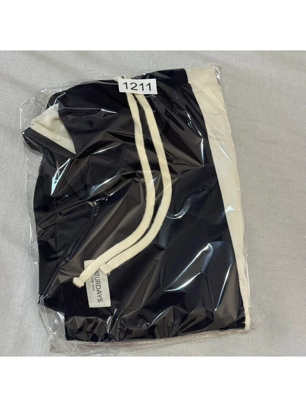Saturdays NYC Ennis Swim Trunks Size Men 32 White Black Board Shorts String